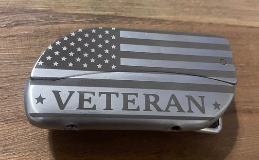 Belt Buckle Knife - veteran flag