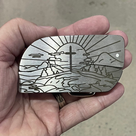 Belt Buckle Knife - Cross Sunset